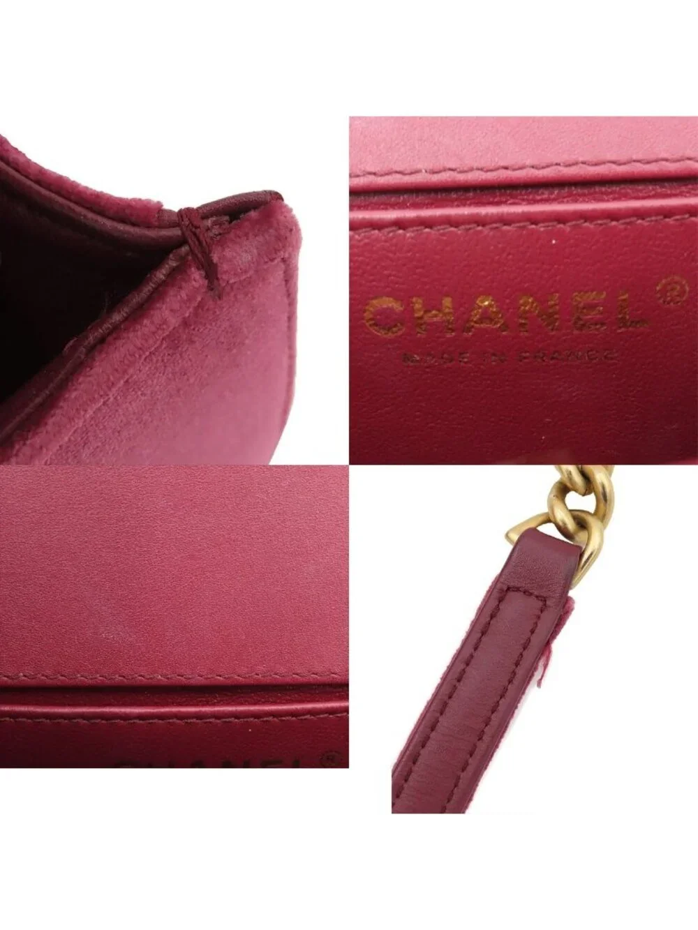 Chanel Chain Shoulder Bag Boy Wine Red Gold Velvet